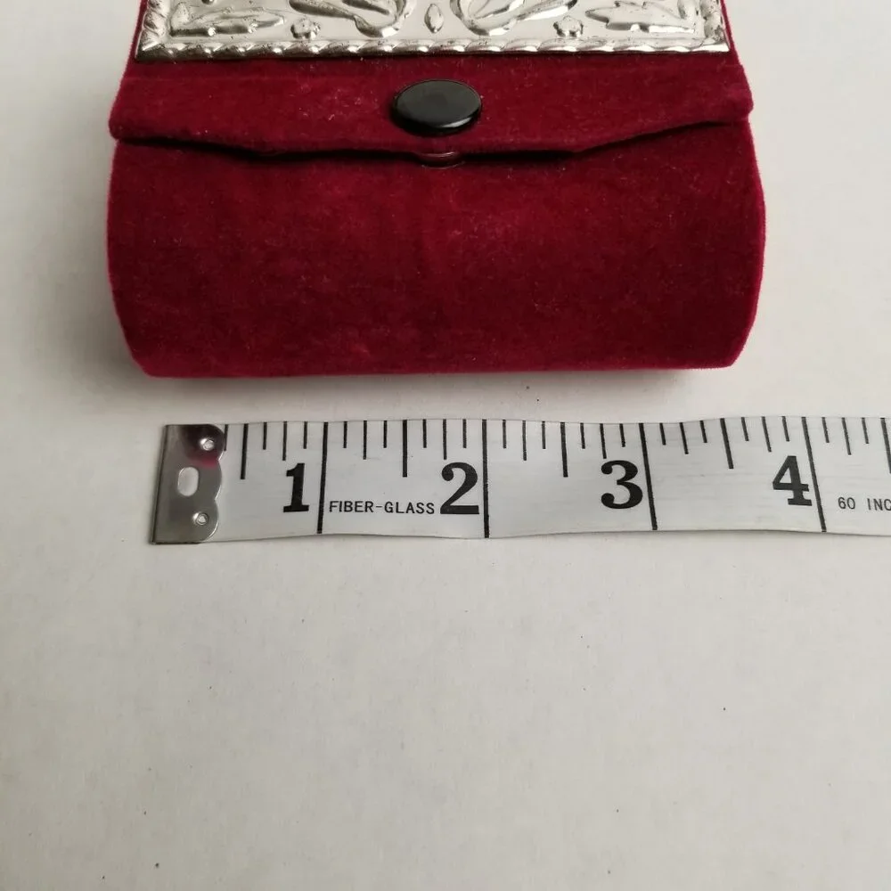 Vintage Double Lipstick Case Silver Plated Velvet Mirror Floral Scrollwork